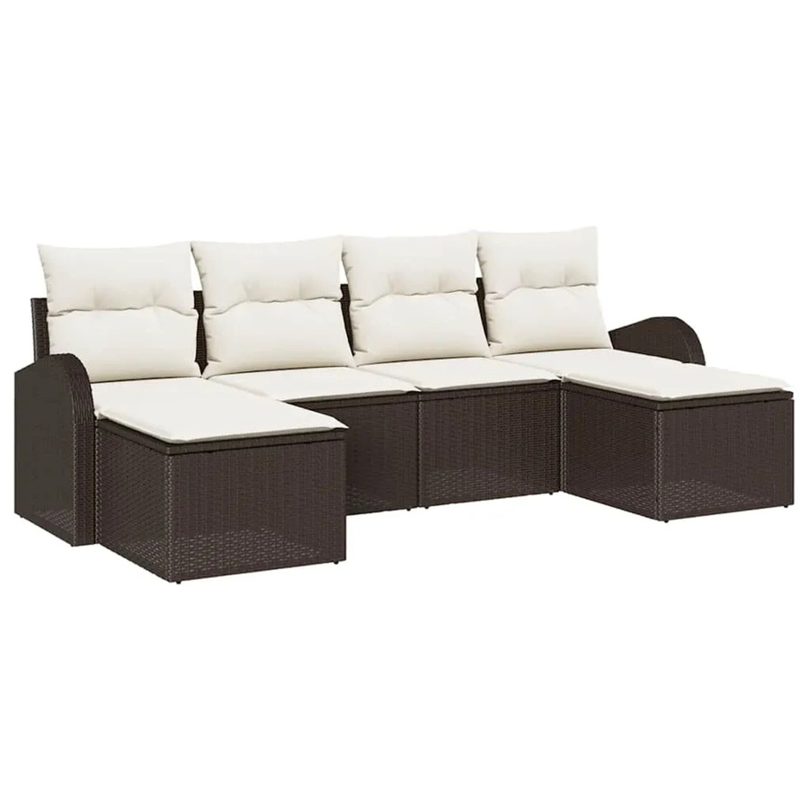 vidaXL Garten-Sofa-Set aus Poly-Rattan mit Kissen, 6-teilig, Braun und Weiß - Bild 2