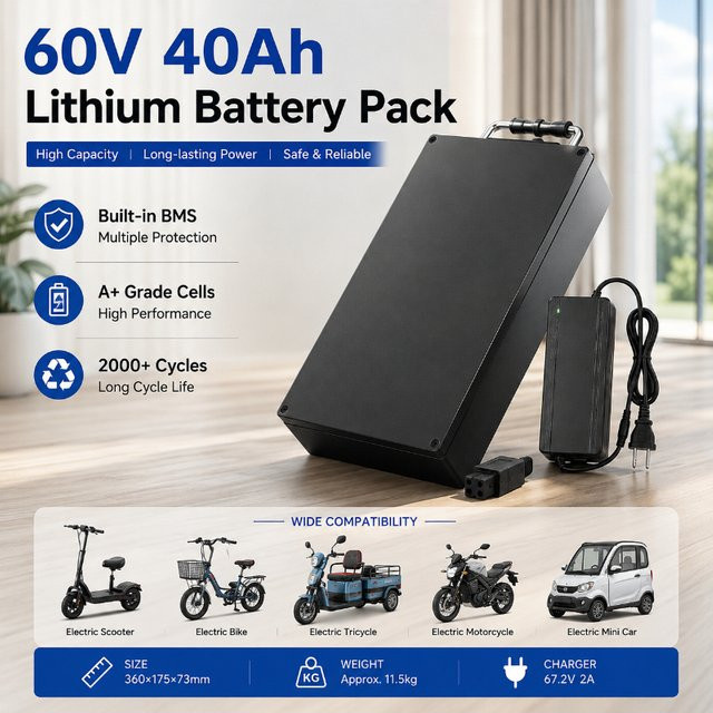 Lithium-Akku mit integriertem BMS für Fat-Tire-Elektroroller 60V, Farbe: Schwarz - Bild 1