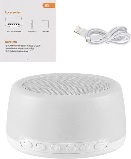 Binchi Health Technology White Noise Maschine mit 32 natürlichen Geräuschen und buntem Nachtlicht in Weiß - Bild 1