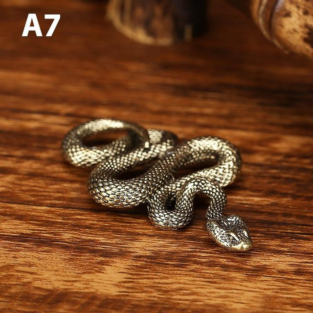 Retro Kupfer Schlangen Boa Ornament Antike Tierfigur aus Metall in Schwarz und Silber zur Dekoration für Schreibtisch und Wohnzimmer - Bild 1