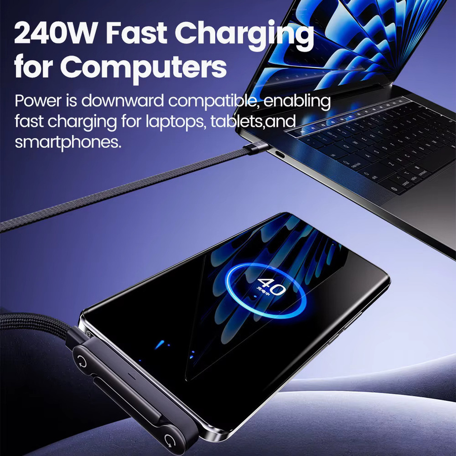 NNBILI USB-C auf USB-C Schnellladekabel mit faltbarem Ständer, 240W Typ-C Desktop-Ladekabel für iPhone, Schwarz - Bild 4