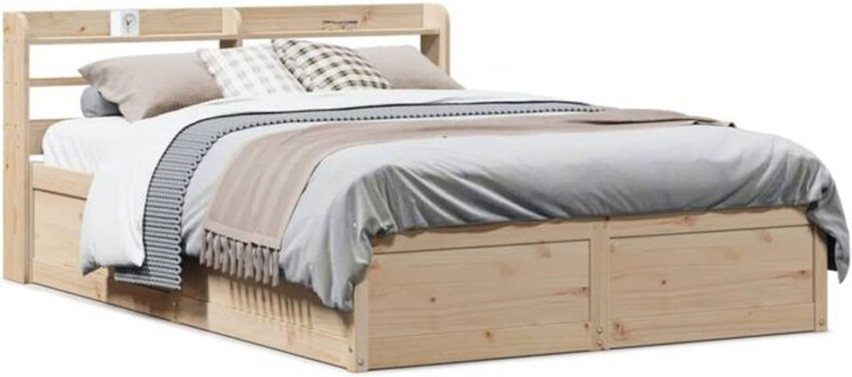 Massivholzbett mit Kopfteil Vidaxl aus Kiefer in Braun, B/T/H: 135 x 190 x 82 cm - Bild 1