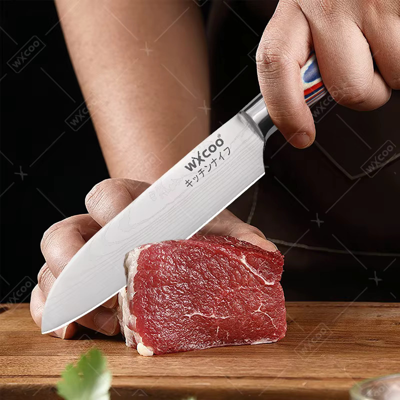 WXCOO Santoku Japanisches Kochmesser aus Edelstahl in Multicolour, Klingenlänge: 12,7 cm - Bild 4