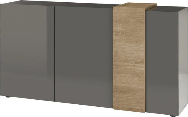 expendio Sideboard Pasko 3 Dunkelgrau Hochglanz B/H/T: 181 x 94 x 44 cm - Bild 1