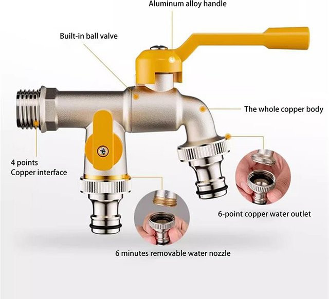 IBC Wasser Tank Adapter mit 2 Auslässen für Garten Schlauch Bewässerung 1/2'' und 3/4'' in Silber - Bild 1
