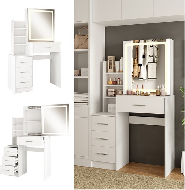 Vicco Schminktisch Lisca Weiß mit LED-Spiegel, B/T/H: 80 x 36 x 132,5 cm - Bild 1