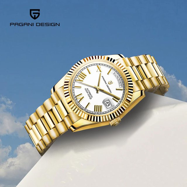 PAGANI DESIGN Automatik-Armbanduhr, Edelstahl, Bicolor, Weiß, Saphirglas, 36 mm, Herren - Bild 1