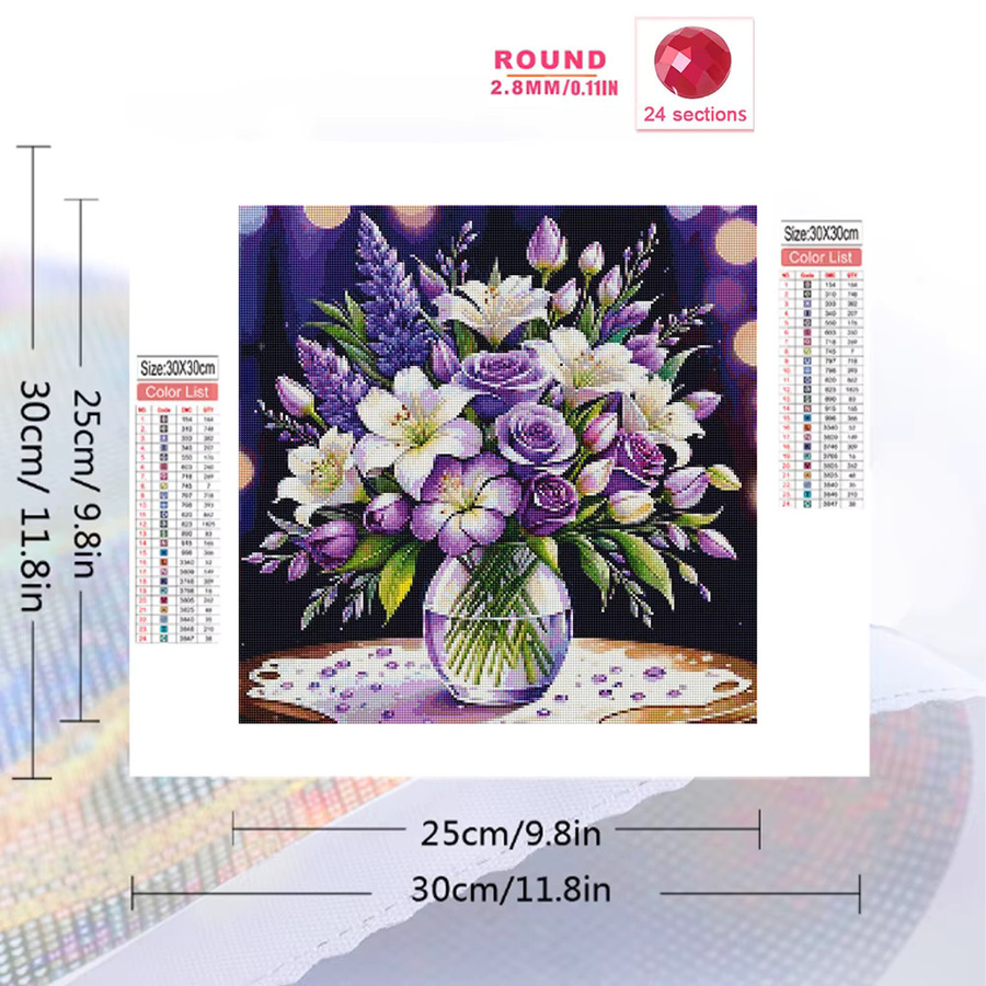 Evershine Diamant-Stickerei Blumenbild mit Rose und Lilie in Violett, 5D Mosaik-Gemälde mit runden Strasssteinen - Bild 2