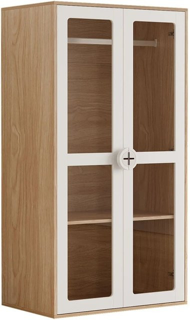 okwish Kinderkleiderschrank mit Acryl-Türen und Kleiderstange für das Kinderzimmer in Natur, B/T/H: 160 x 50 x 150 cm - Bild 1