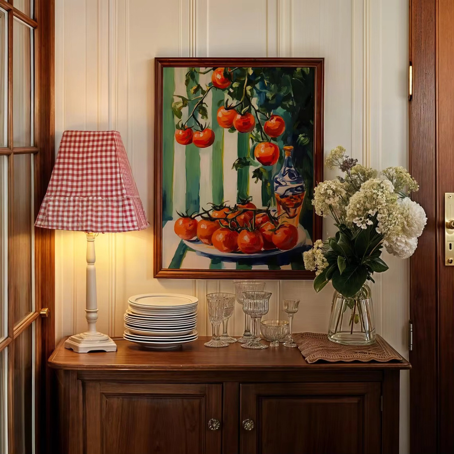 Impressionistischer Wandkunst-Druck Sonnenverwöhnte Tomatenernte von The Rich Red Tomatoes Co. in Rot und Multicolour - Bild 3