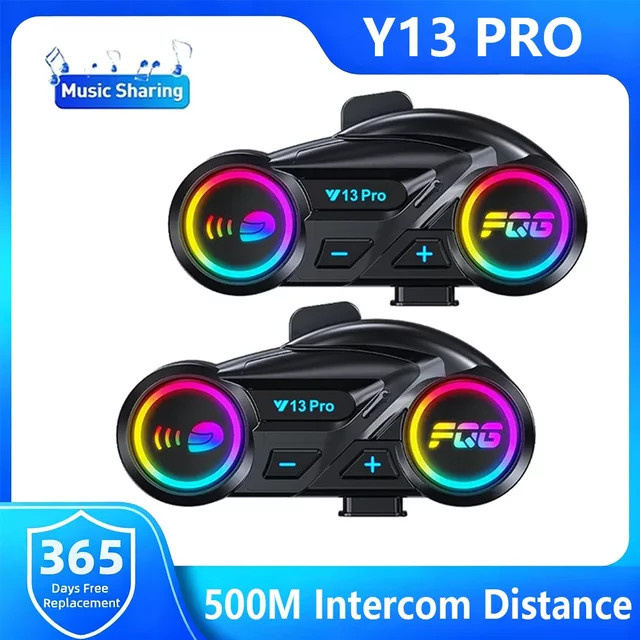 XINOWY Y13 Pro Motorrad Helm Bluetooth Headset Intercom mit V6.0 Chip, Stereo, FM Radio und RGB Licht in Schwarz - Bild 1