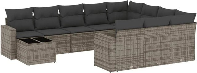 vidaXL 11-teilige Garten-Sofagarnitur aus Polyrattan mit Kissen in Grau - Bild 1