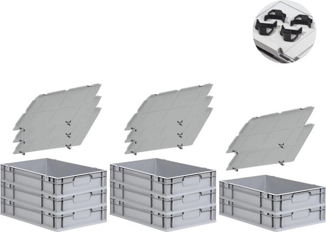 PROREGAL Spar Set mit 8x Eurobox Nextgen Economy inklusive Auflagedeckeln und 4x Schiebeschnappverschlüssen, Schwarz, H x B x T: 12 x 40 x 60 cm - Bild 1