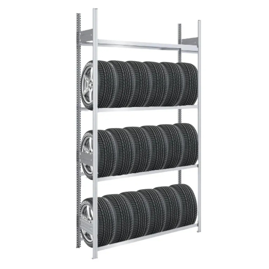 PROREGAL Tire Pro Reifenregal aus verzinktem Stahl, 4 Ebenen, H x B x T: 250 x 130 x 43 cm, Farbe: Silber - Bild 2