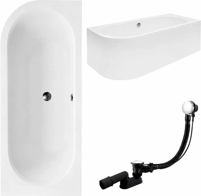 KOLMAN Eckbadewanne KODI in Weiß mit Acrylschürze, Kopfstütze, Ablauf und Füßen, Ausführung Rechts, B/T: 180 x 80 cm - Bild 1