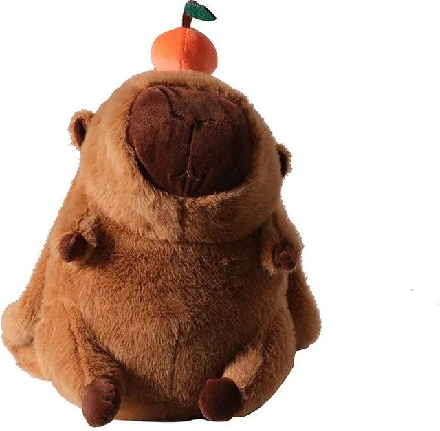 Cartoon-Capybara Plüsch-Rucksack, Orange, Schwarz, Braun, Schultertasche - Bild 1