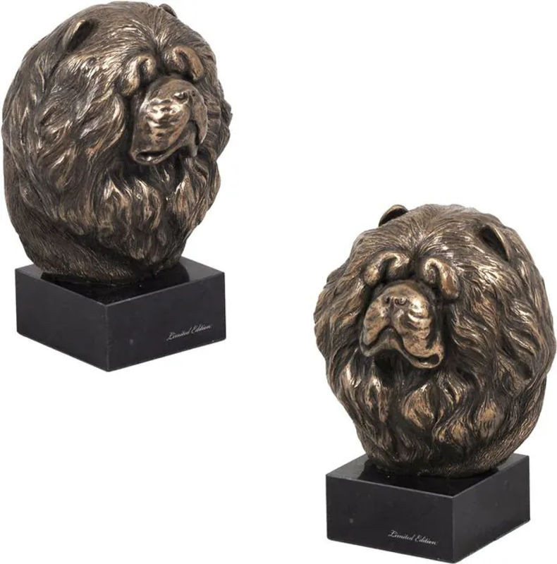 Chow Chow Hundestatue Art-Dog als Büste auf Steinsockel in Braun - Bild 1