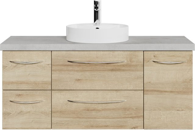 Pelipal Waschtischlösung-Set Serie 4035 in Riviera Eiche mit zwei runden Keramik-Aufsatzbecken und Waschtischunterschrank für dein Badezimmer - Bild 1