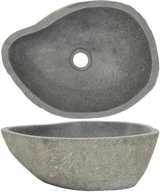 vidaXL Waschbecken Flussstein Oval in Grau B: 37-46 cm, T: 29-36 cm - Bild 1