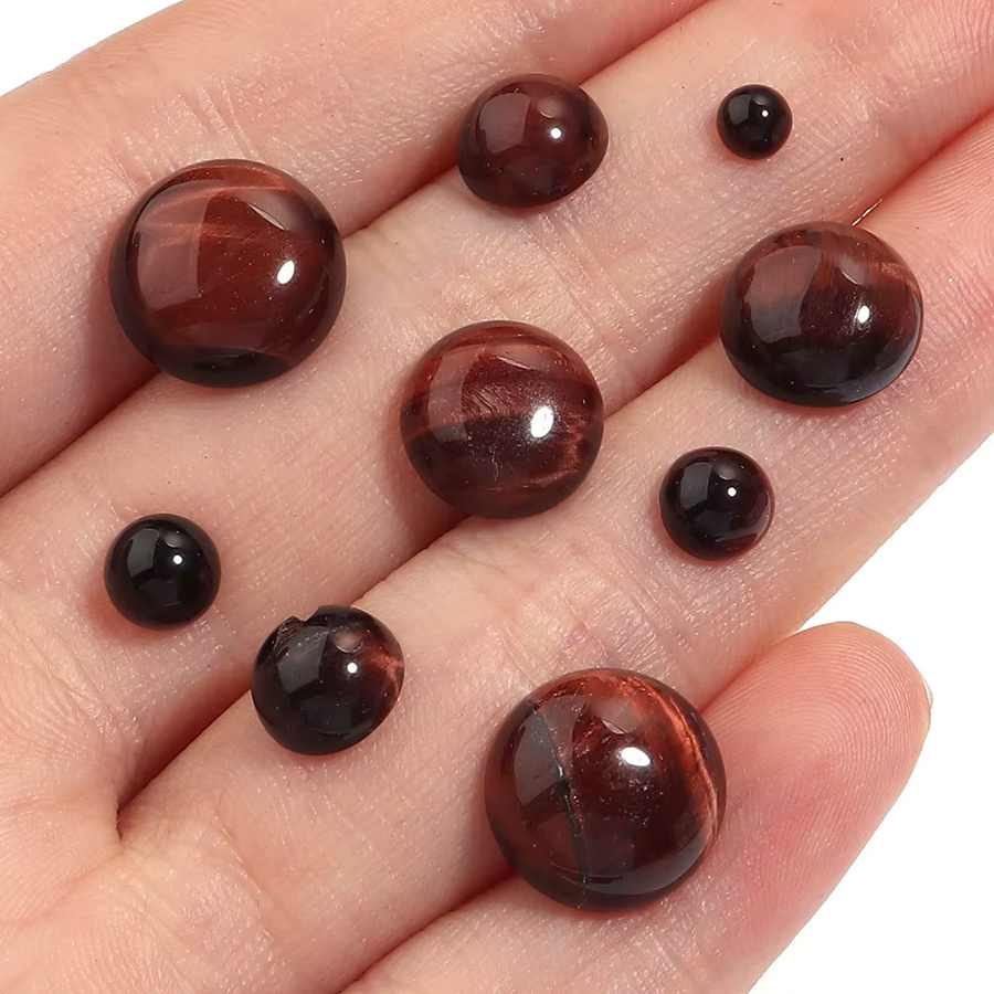 Tigerauge Cabochon Perlen, rote, rund, Flatback, 4-12 mm - Bild 5