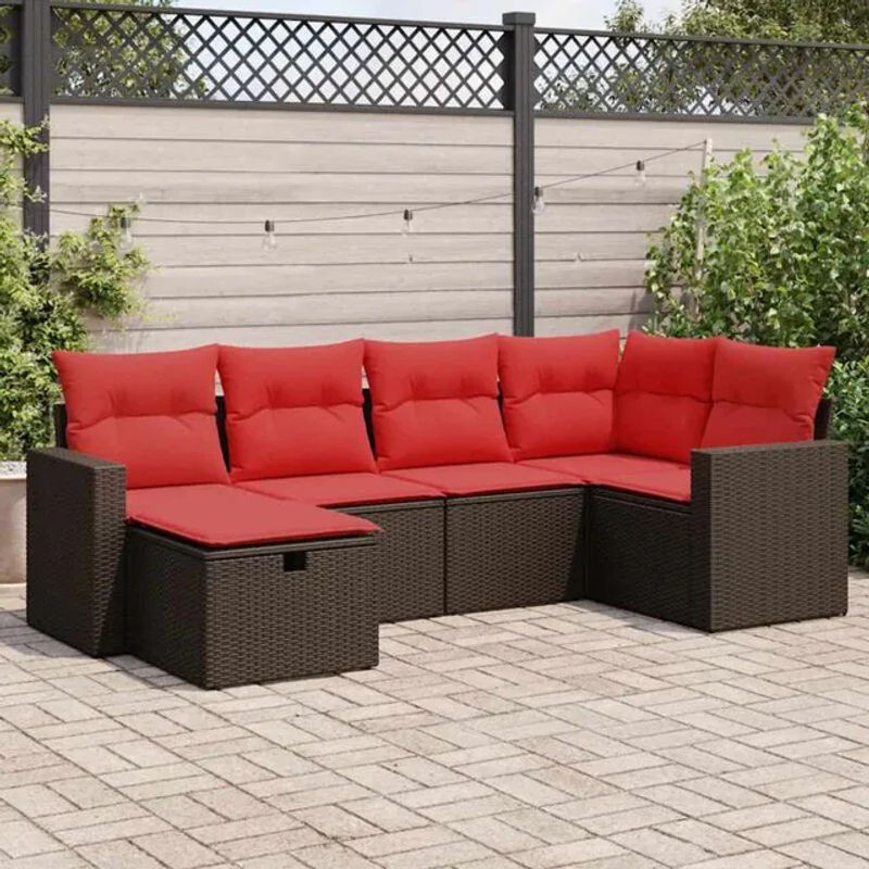 6-tlg. Garten-Sofagarnitur mit Kissen aus Polyrattan in Braun von Vidaxl - Bild 1