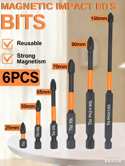 6-teiliges Schraubendreher- und Bohrerset aus legiertem Stahl in Orange und Schwarz mit magnetischen Bits und rutschfestem Griff - Bild 1