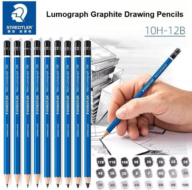 Staedtler Mars Lumograph Graphit-Künstler-Skizzenstifte HB in Grau und Blau mit bruchsicherer Mine für Profis - Bild 1