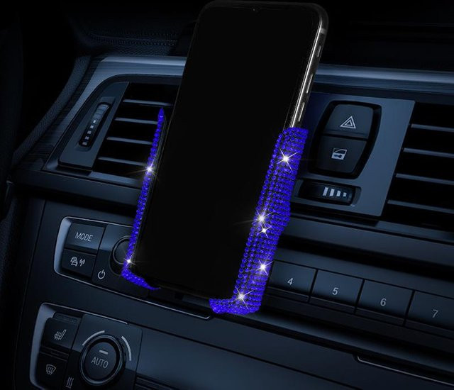 Handyhalter für das Auto mit Strasssteindekor in Blau für die Lüftungsschlitze - Bild 1