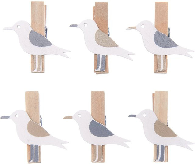 Rico Design Dekoklammern Möwe in Natur aus Holz, 6 Stück, B: 7 mm, H: 35 mm - Bild 1