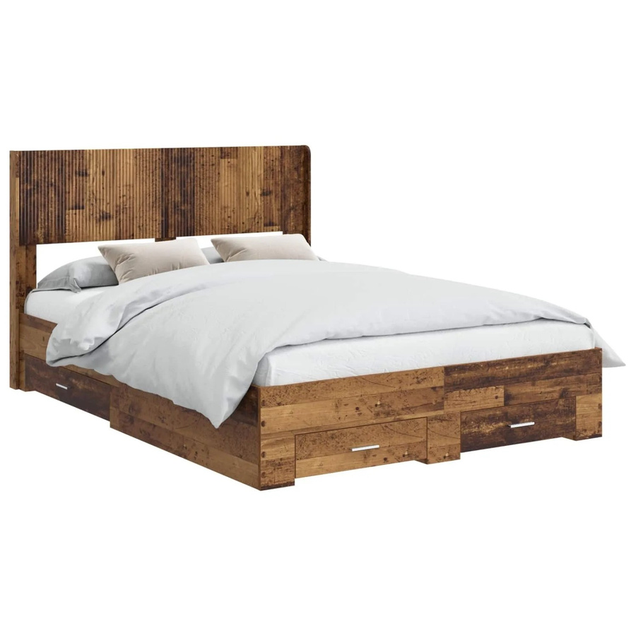 vidaXL Bettgestell mit Kopfteil und Stauraum in Altholz-Optik, Farbe: Braun, B/T/H: 120 x 190 x 126,5 cm - Bild 2