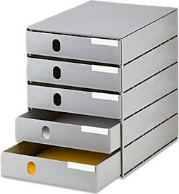 styro Schubladenbox Styroval Pro in öko-grau mit 5 geschlossenen Schubladen, DIN C4, B/T/H: 24,3 x 33,5 x 32,3 cm - Bild 1