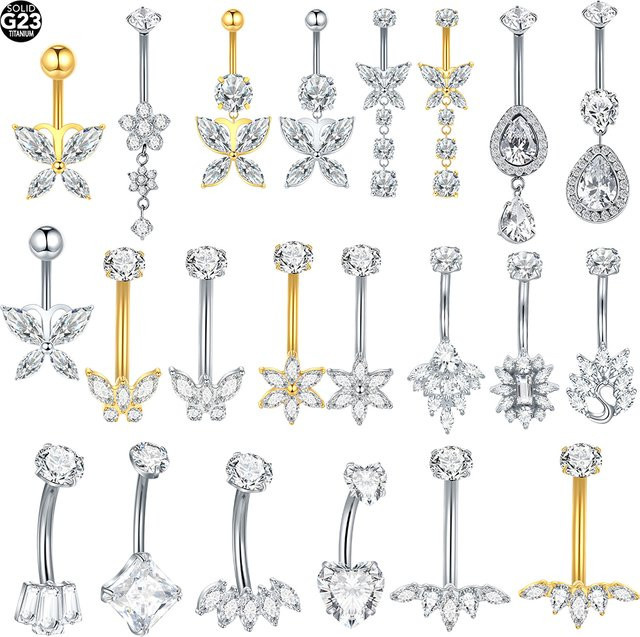 SWANJO Bauchnabelpiercing Titan, Zirkonia, Silber, 10 mm, Unisex - Bild 1