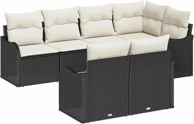 vidaXL Garten-Sofa-Set aus Poly Rattan in Schwarz mit 7 Teilen und Kissen - Bild 1