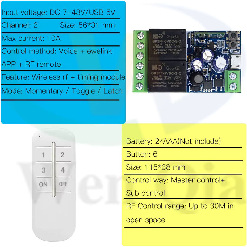 Ewelink WiFi RF Fernbedienung Schalter mit 2CH Timing Relais Empfänger für Garage, Motor oder Licht, kompatibel mit Alexa - Bild 2