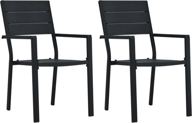vidaXL Gartenstühle 2er Set in Schwarz mit Holz-Optik aus HDPE und pulverbeschichtetem Stahl - Bild 1