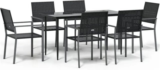 vidaXL 7-teilige Garten-Essgruppe aus Poly Rattan und Stahl in Schwarz mit gehärtetem Glas, B/T/H: 110 x 62,5 x 70 cm - Bild 1