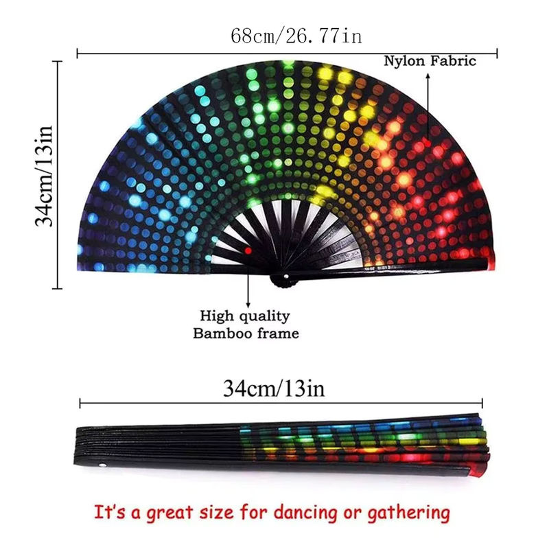 Großer chinesischer Falthandfächer im Regenbogen-Design aus Bambus für Hochzeit, Festival und Tanz - Bild 2