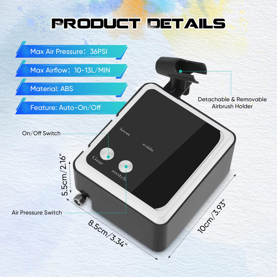 Hochdruck-Airbrush-Set mit 36 PSI Luftkompressor und Dual-Action-Airbrush-Kit inklusive 0,2 mm, 0,3 mm und 0,5 mm Düsen in Gold und Silber - Bild 2