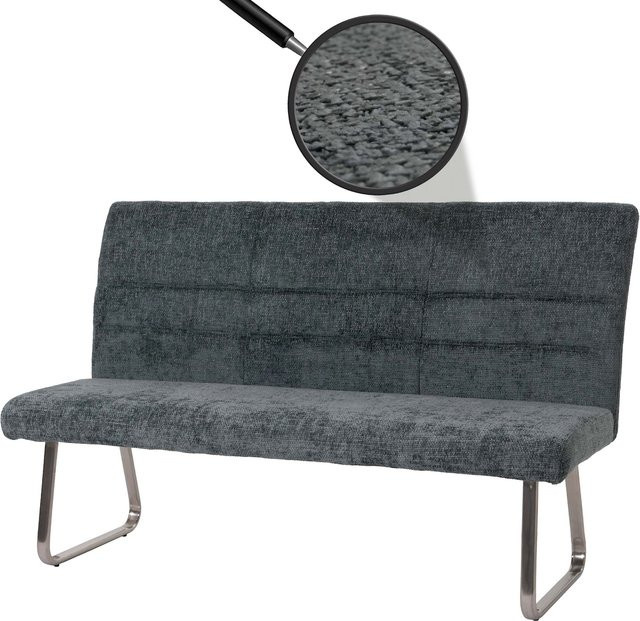 Sitzbank MCW-G55 Esszimmerbank aus Chenille mit gebürstetem Edelstahl in Blau-Grün, Breite: 160 cm - Bild 1