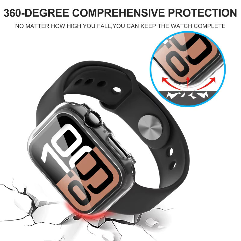 PEO Displayschutz für Apple Watch, 2er-Pack, Gehärtetes Glas + Hülle, Schwarz - Bild 4