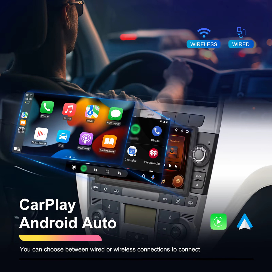 Camecho 2DIN Autoradio mit GPS, Bluetooth und Wi-Fi für Fiat Punto 05-09 und Linea 07-11, Android Auto und kabelloses CarPlay, Schwarz - Bild 2