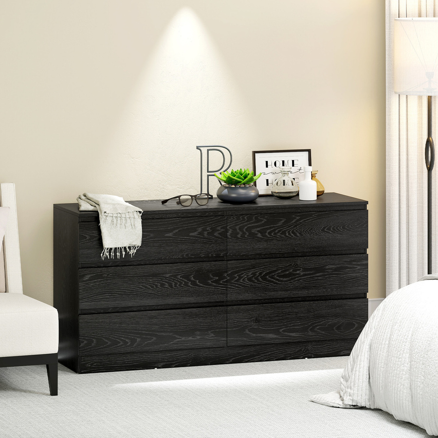 HOMCOM Kommode mit 6 Schubladen in Schwarz mit Holzmaserung, moderner Schubladenschrank für Schlafzimmer, Wohnzimmer oder Büro, B/T/H: 140 x 40 x 71 cm - Bild 2