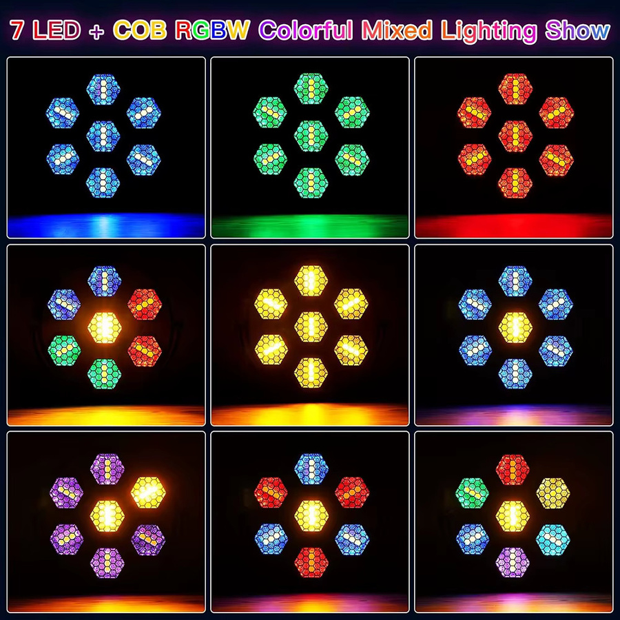 CHEGIT Professionelles COB LED Bühnenlicht mit DMX512, 7x50W Multicolour Retro Effekt für Club, Bar, Hochzeit und Festival, Schwarz - Bild 5