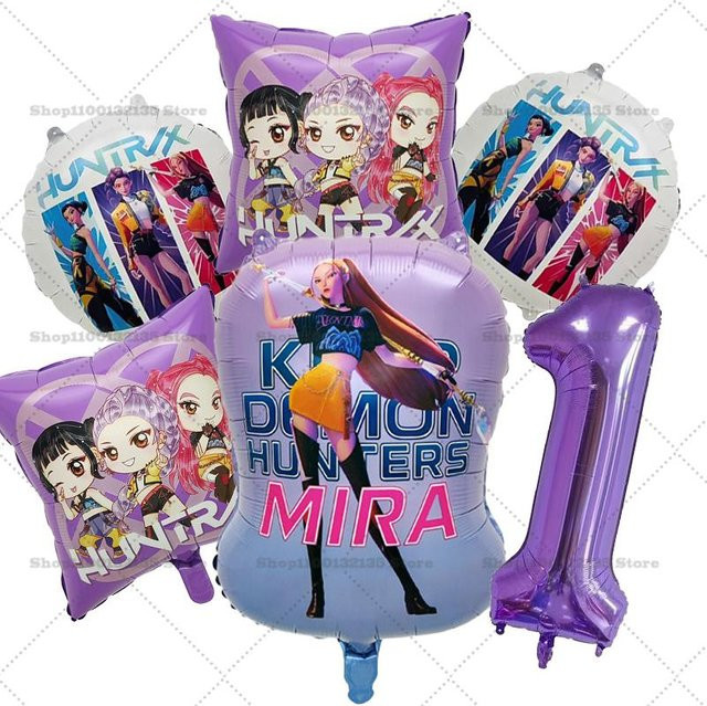 Yiran toy 1 Kpop Dämonenjäger Mädchen Geburtstag Ballons Set, Runde Ballons in Lila für Partydekorationen - Bild 1