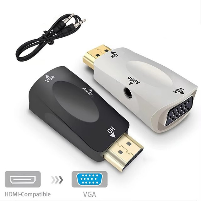 KAFNHCKA HDMI zu VGA Konverter Adapter mit 3,5 mm Klinkenstecker für Audio, 1080P Full HD, Schwarz - Bild 1