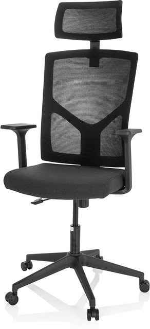 HJH OFFICE Bürostuhl BRETON BASE in Schwarz mit Netzstoff, Armlehnen und höhenverstellbarer Kopfstütze - Bild 1
