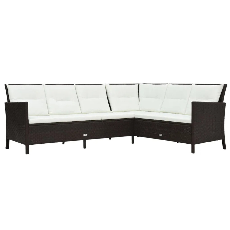 vidaXL 3-tlg Garten-Lounge-Set Modell 8 in Braun mit Auflagen, L-Form aus Poly Rattan und Metallrahmen für Terrasse und Garten - Bild 2