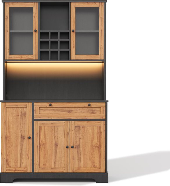 Küchen-Hochschrank von TG Electrical DE mit Vitrine und Glastüren in Schwarz oder Braun, B/T/H: 105 x 40 x 180 cm - Bild 1
