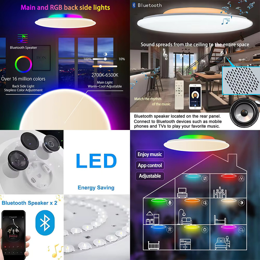 Chysongoods Moderne LED-Deckenleuchte mit Bluetooth-Lautsprecher und RGB-Beleuchtung, Sprachsteuerung via Amazon Alexa und Google Assistant, Weiß, Rund - Bild 5