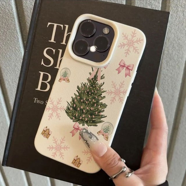 Schutzhülle aus TPU mit rosa Schneeflocken und Schleifen Muster für iPhone 11 bis iPhone 17 Serien in Pink und Beige - Bild 1